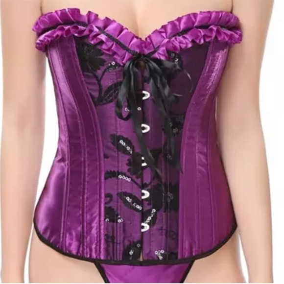 ✨ Host Pick ✨Magenta Lace and hook boned Bustier Corset size 2X - Picture 1 of 9